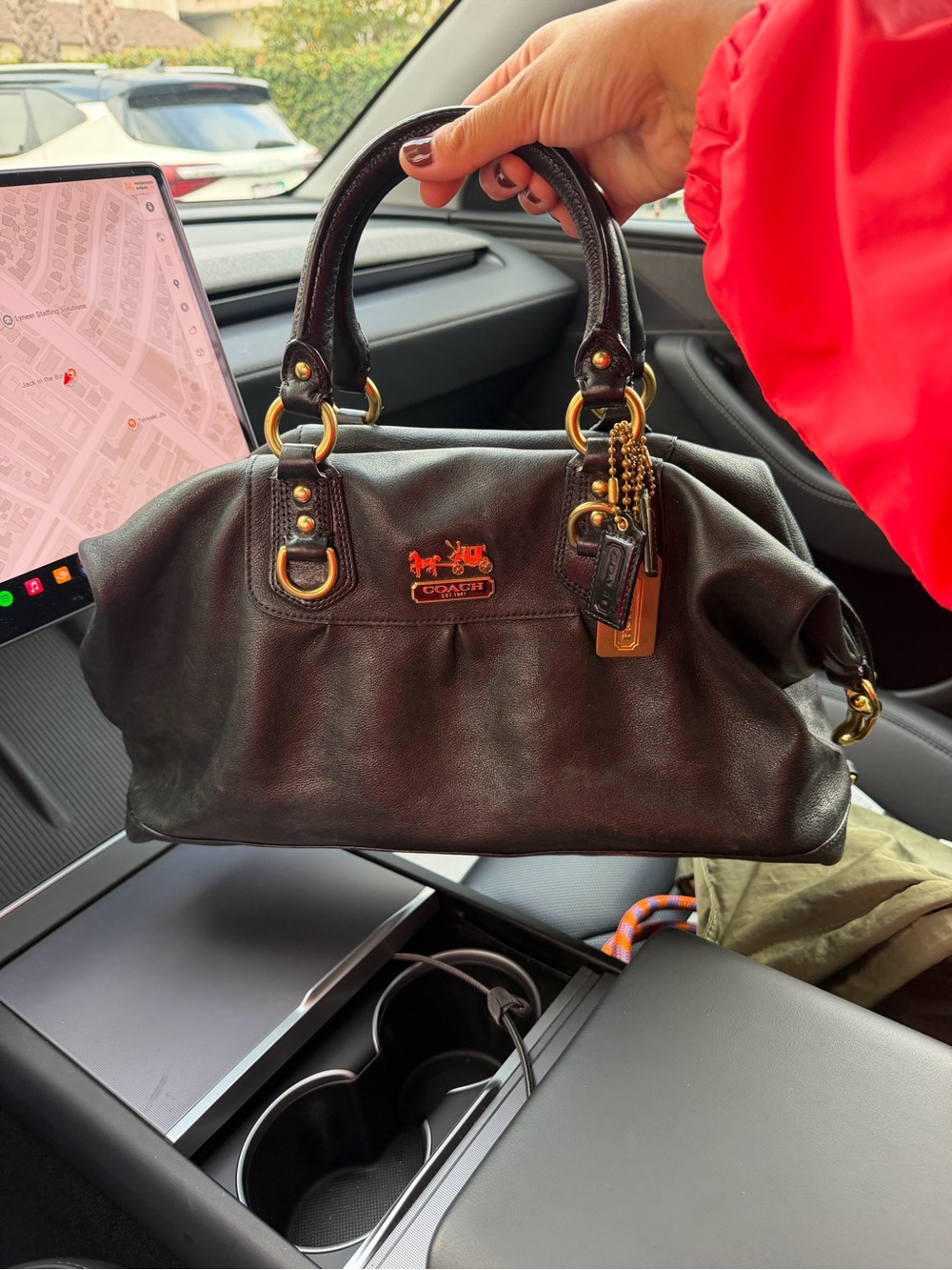 Coach Black Leather Dome Satchel with Gold Accents
